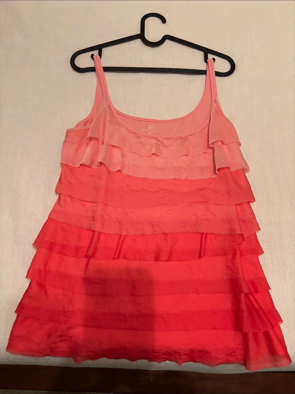 New York & Company Coral Tie-Dye Ruffle Tank